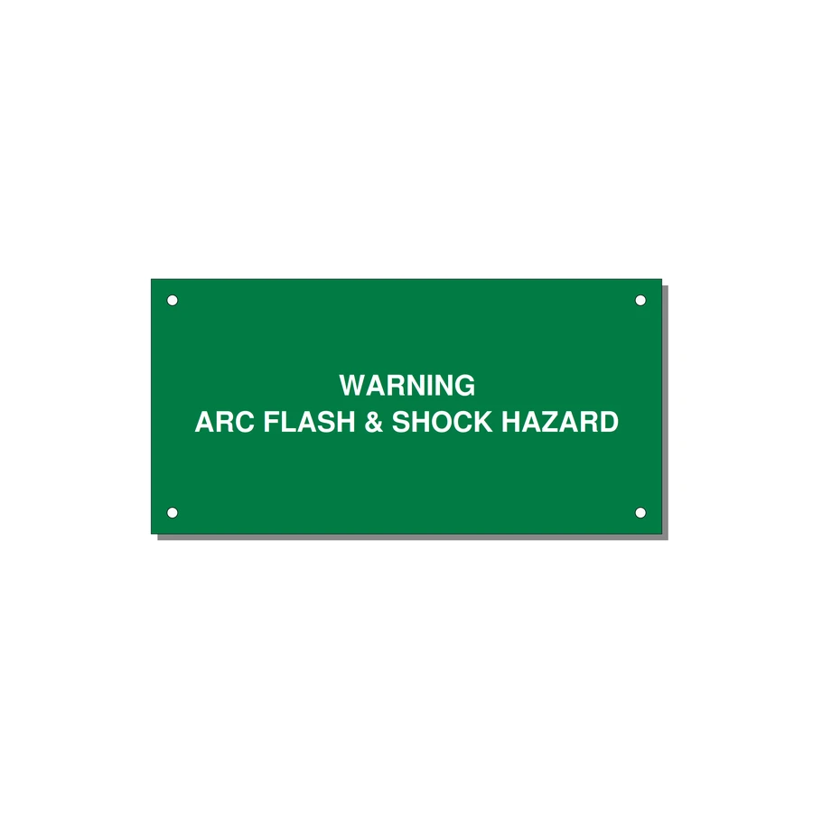 6.0x3.0" Arc Flash Safety Label - WARNING ARC FLASH & SHOCK — 6x3" White on Green, Holes