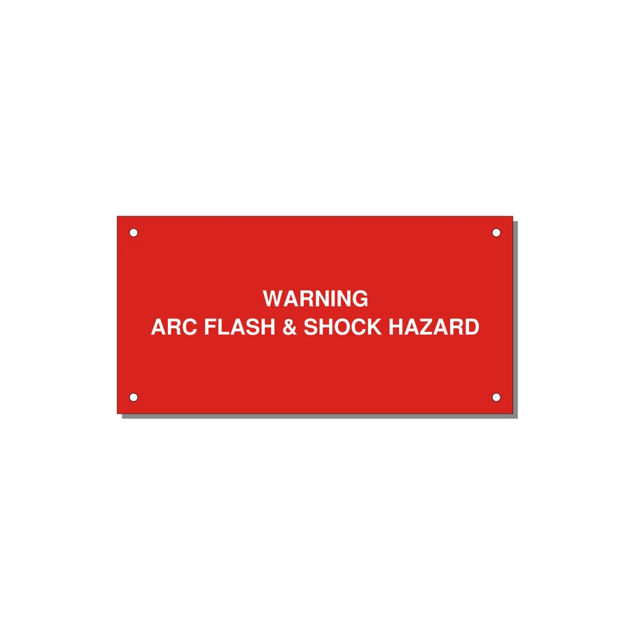 6.0x3.0" Arc Flash Safety Label - WARNING ARC FLASH & SHOCK — 6x3" White on Red, Holes
