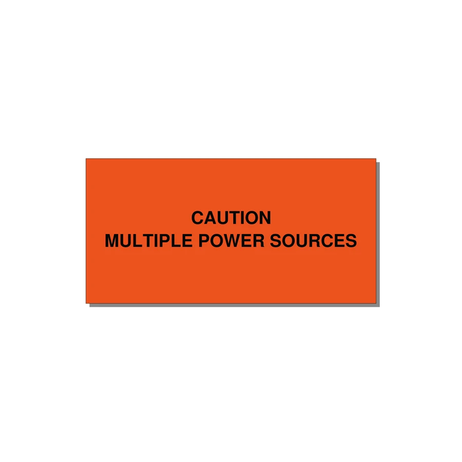 6.0x3.0" Caution Safety Label - CAUTION MULTIPLE POWER SO — 6x3" Black on Orange, Adhesive