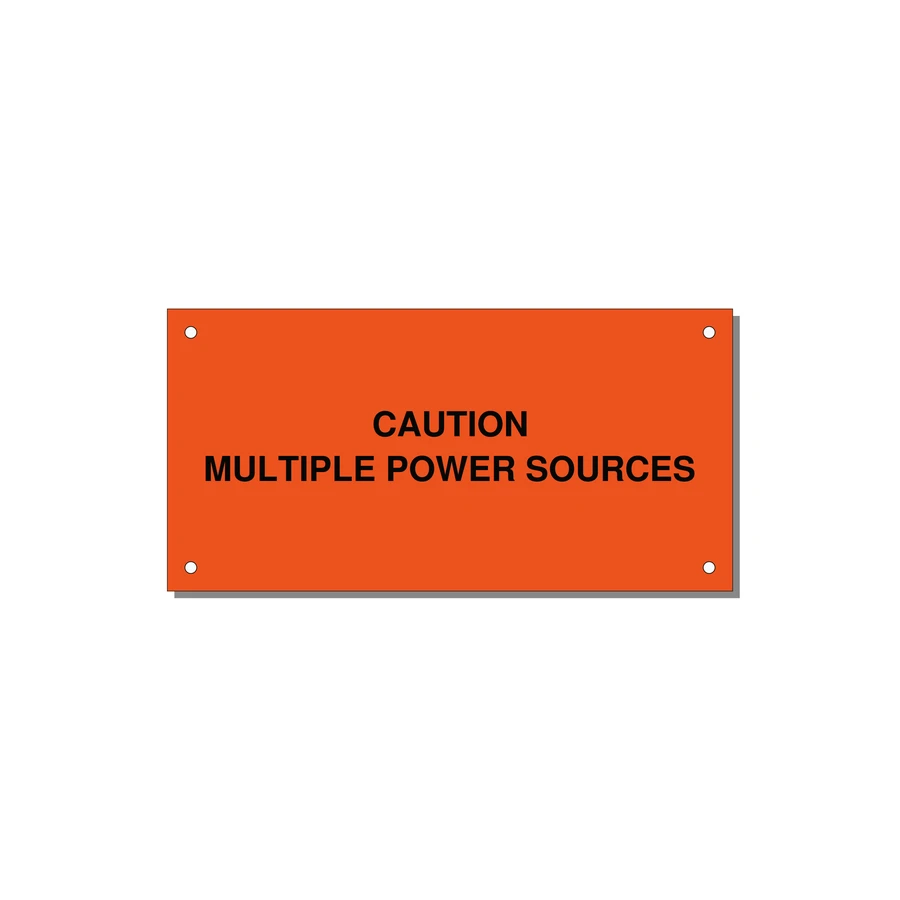 6.0x3.0" Caution Safety Label - CAUTION MULTIPLE POWER SO — 6x3" Black on Orange, Holes