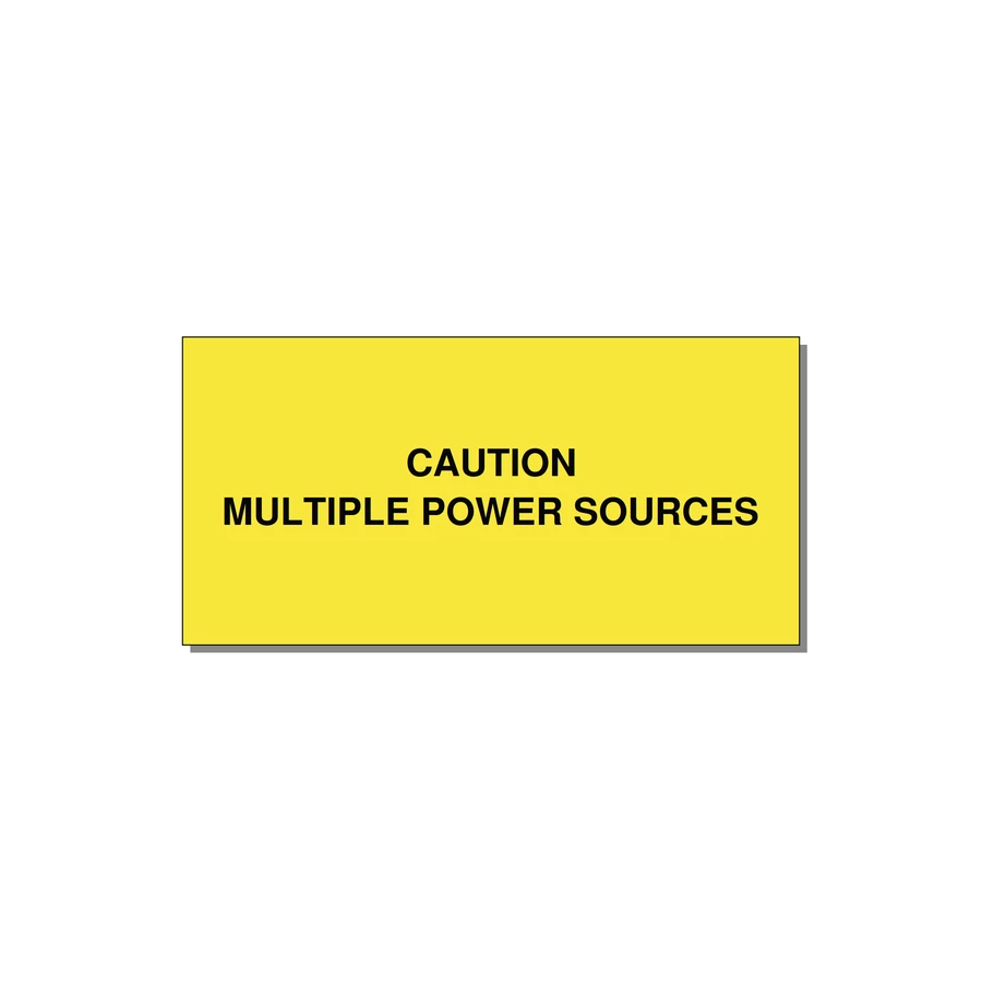6.0x3.0" Caution Safety Label - CAUTION MULTIPLE POWER SO — 6x3" Black on Yellow, Adhesive