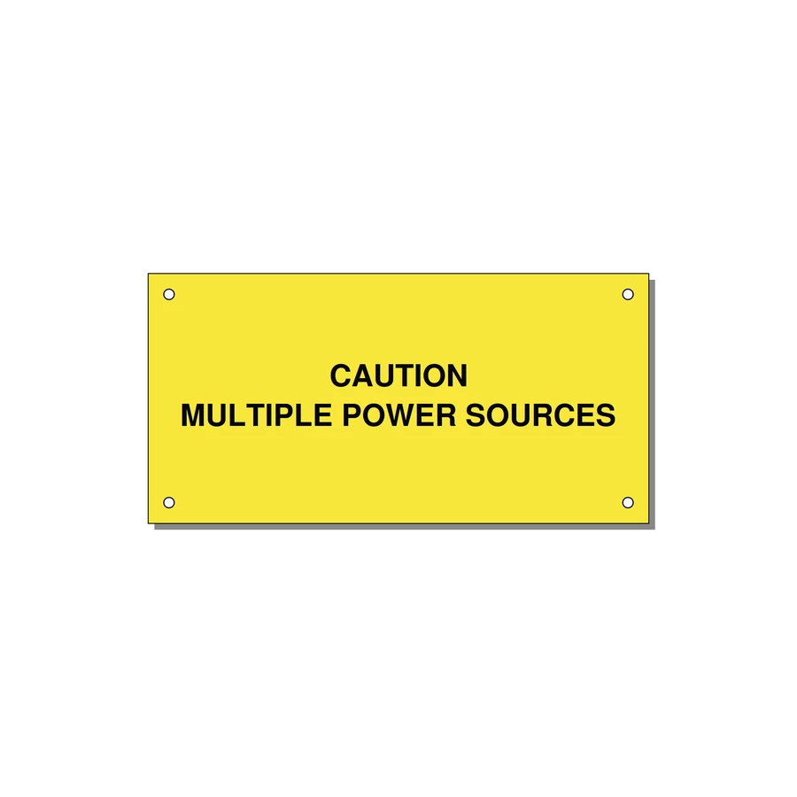 6.0x3.0" Caution Safety Label - CAUTION MULTIPLE POWER SO — 6x3" Black on Yellow, Holes