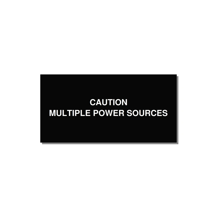 6.0x3.0" Caution Safety Label - CAUTION MULTIPLE POWER SO — 6x3" White on Black, Adhesive