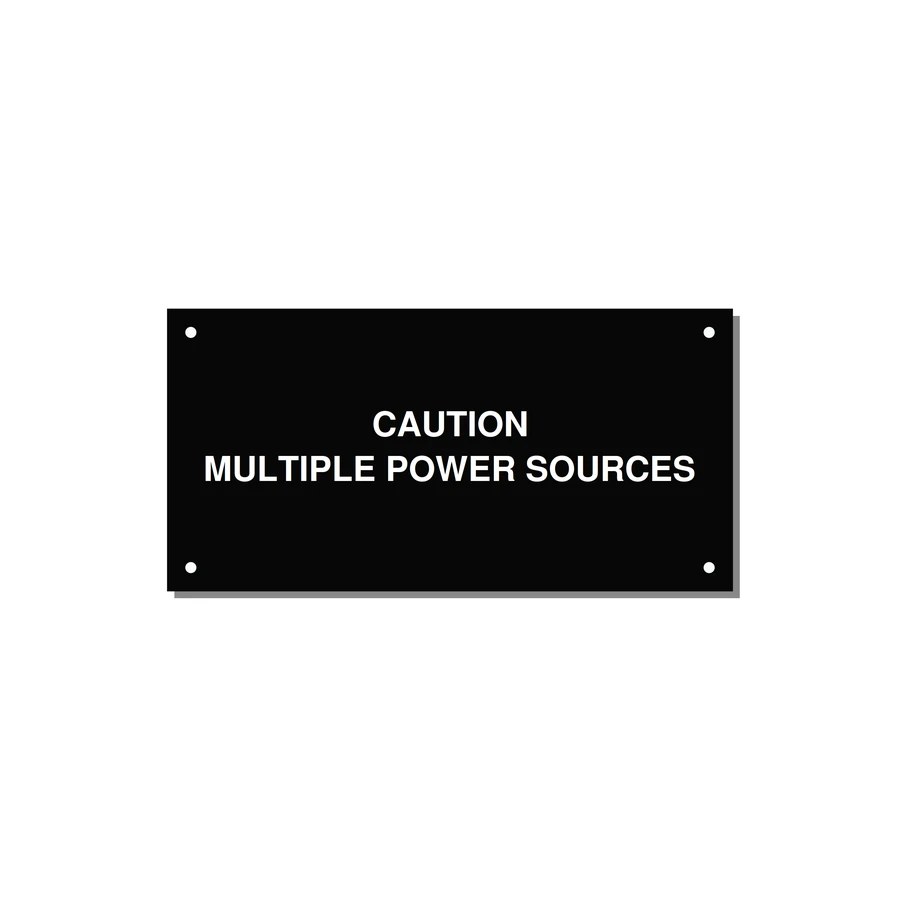 6.0x3.0" Caution Safety Label - CAUTION MULTIPLE POWER SO — 6x3" White on Black, Holes