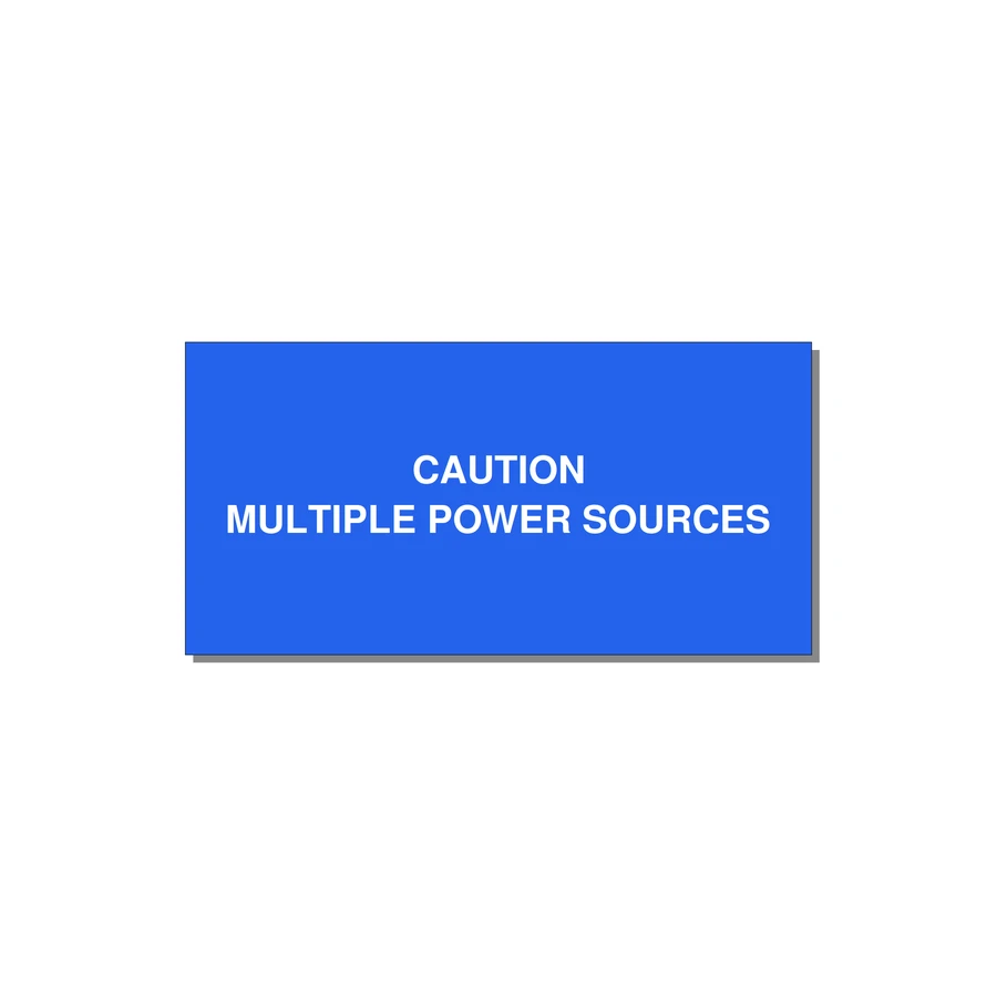 6.0x3.0" Caution Safety Label - CAUTION MULTIPLE POWER SO — 6x3" White on Blue, Adhesive