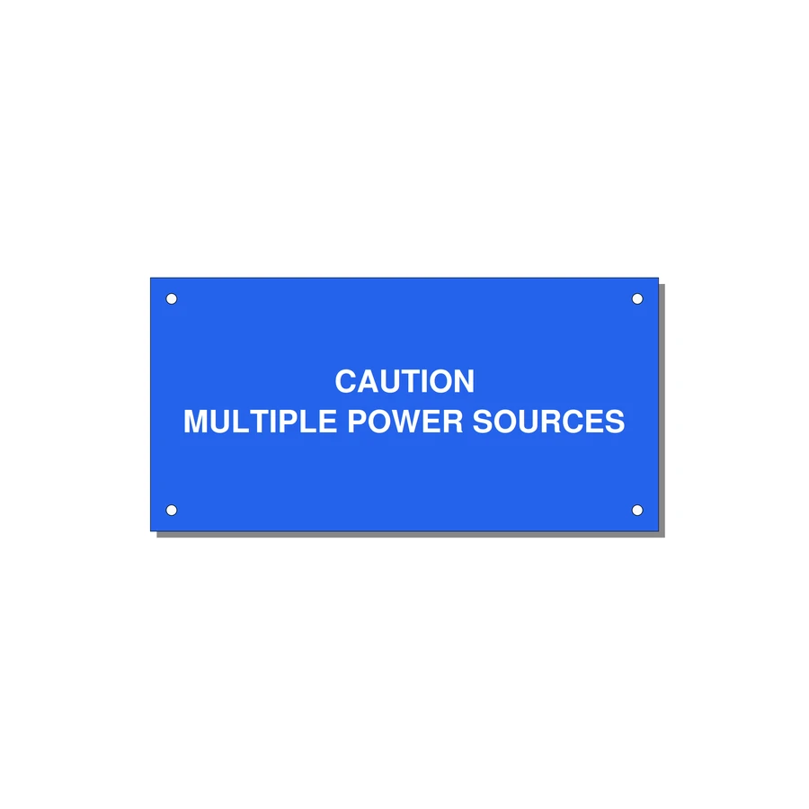 6.0x3.0" Caution Safety Label - CAUTION MULTIPLE POWER SO — 6x3" White on Blue, Holes