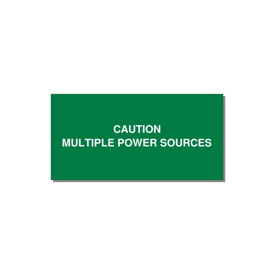 6.0x3.0" Caution Safety Label - CAUTION MULTIPLE POWER SO — 6x3" White on Green, Adhesive