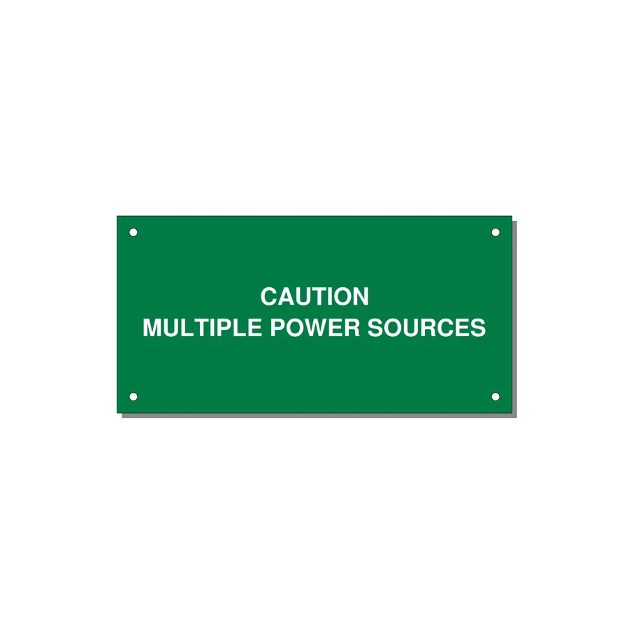 6.0x3.0" Caution Safety Label - CAUTION MULTIPLE POWER SO — 6x3" White on Green, Holes