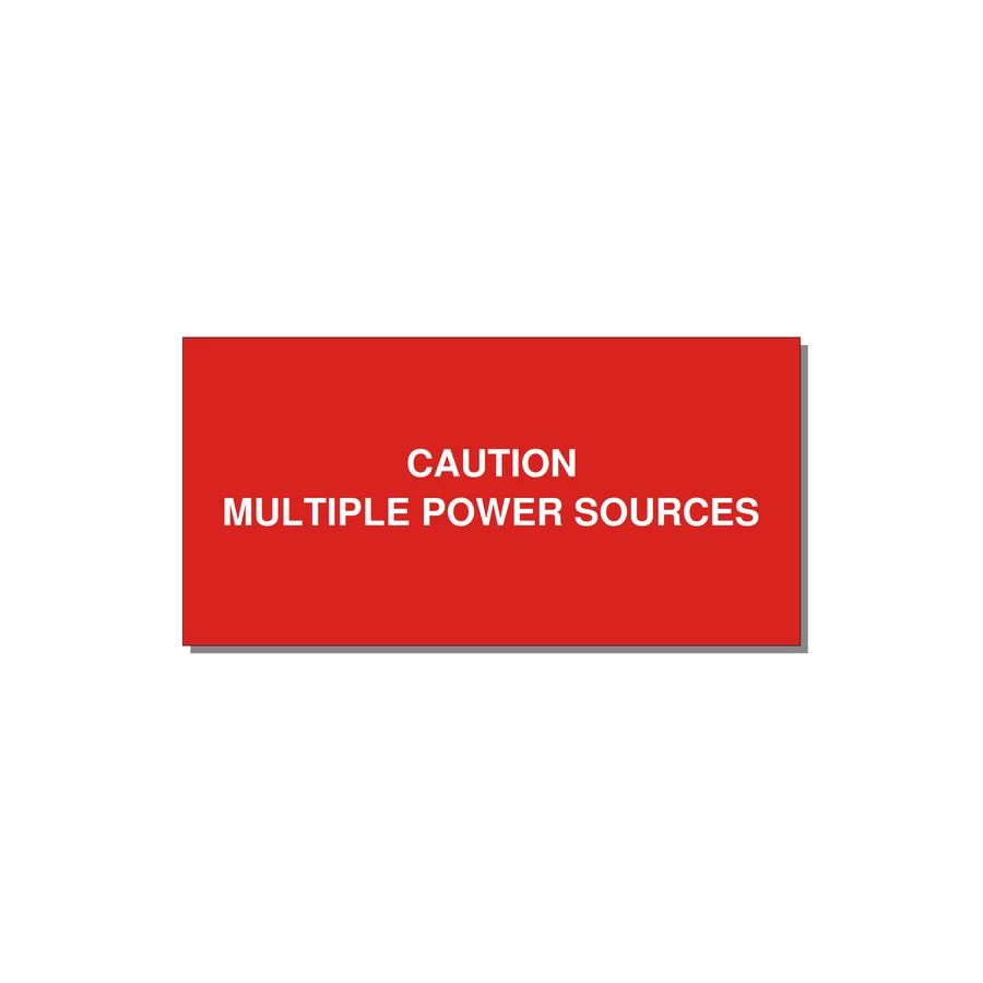 6.0x3.0" Caution Safety Label - CAUTION MULTIPLE POWER SO — 6x3" White on Red, Adhesive