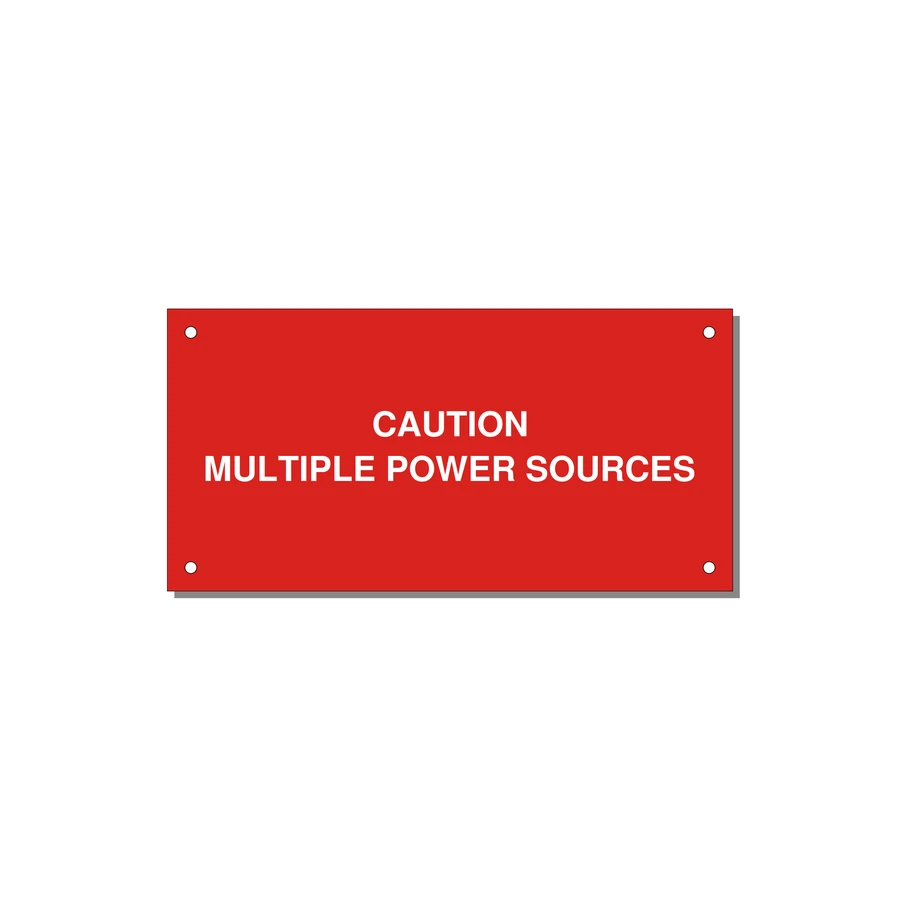 6.0x3.0" Caution Safety Label - CAUTION MULTIPLE POWER SO — 6x3" White on Red, Holes