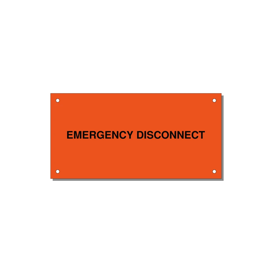 6.0x3.0" Disconnect Switch Label - EMERGENCY DISCONNECT — 6x3" Black on Orange, Holes