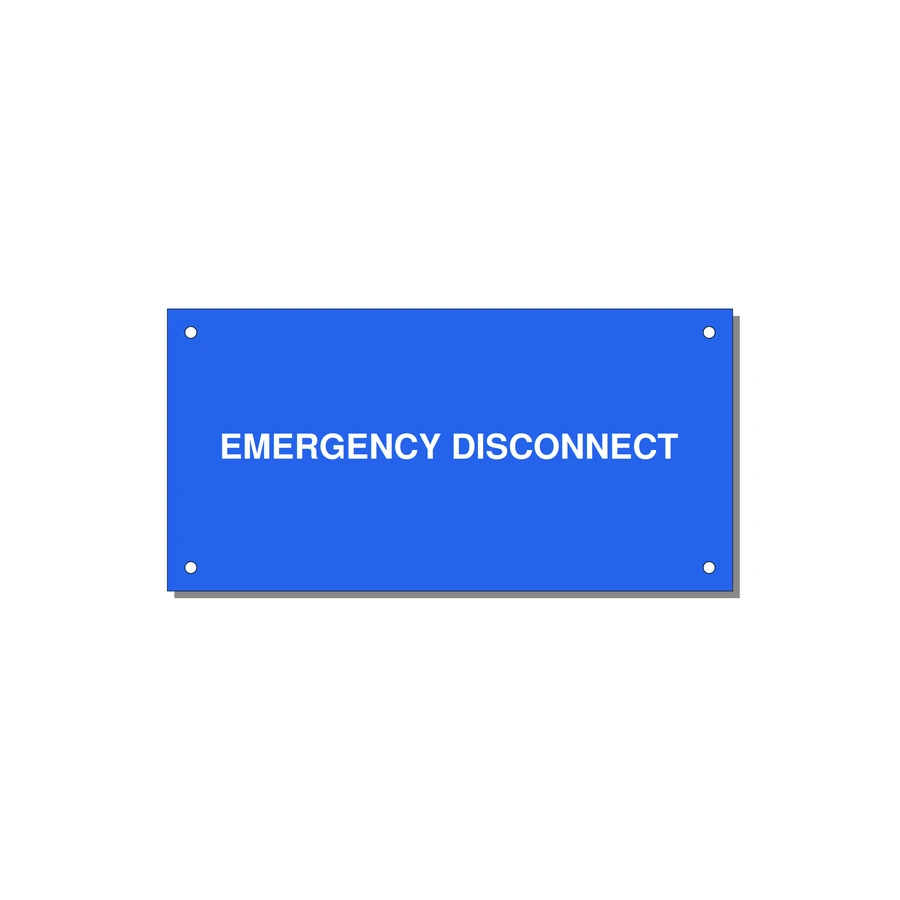 6.0x3.0" Disconnect Switch Label - EMERGENCY DISCONNECT — 6x3" White on Blue, Holes