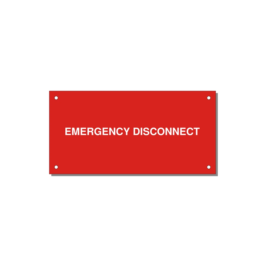 6.0x3.0" Disconnect Switch Label - EMERGENCY DISCONNECT — 6x3" White on Red, Holes