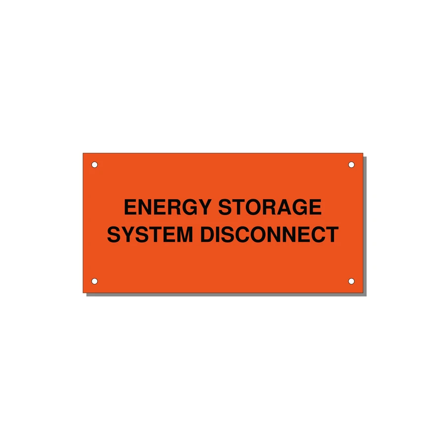 6.0x3.0" Disconnect Switch Label - ENERGY STORAGE SYSTEM DIS — 6x3" Black on Orange, Holes