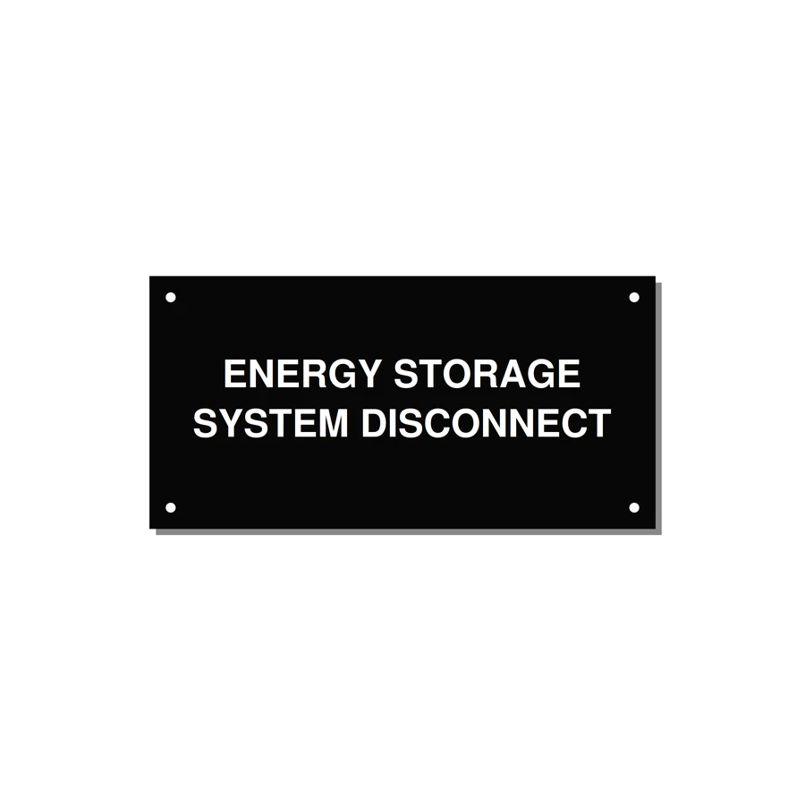 6.0x3.0" Disconnect Switch Label - ENERGY STORAGE SYSTEM DIS — 6x3" White on Black, Holes