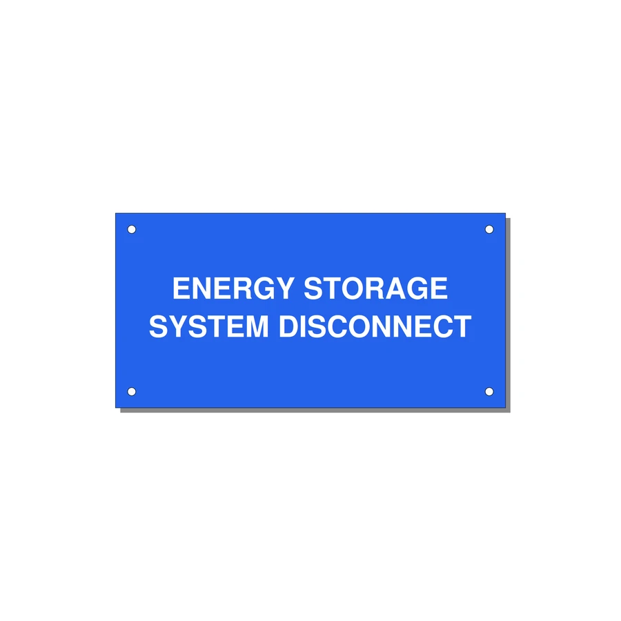 6.0x3.0" Disconnect Switch Label - ENERGY STORAGE SYSTEM DIS — 6x3" White on Blue, Holes