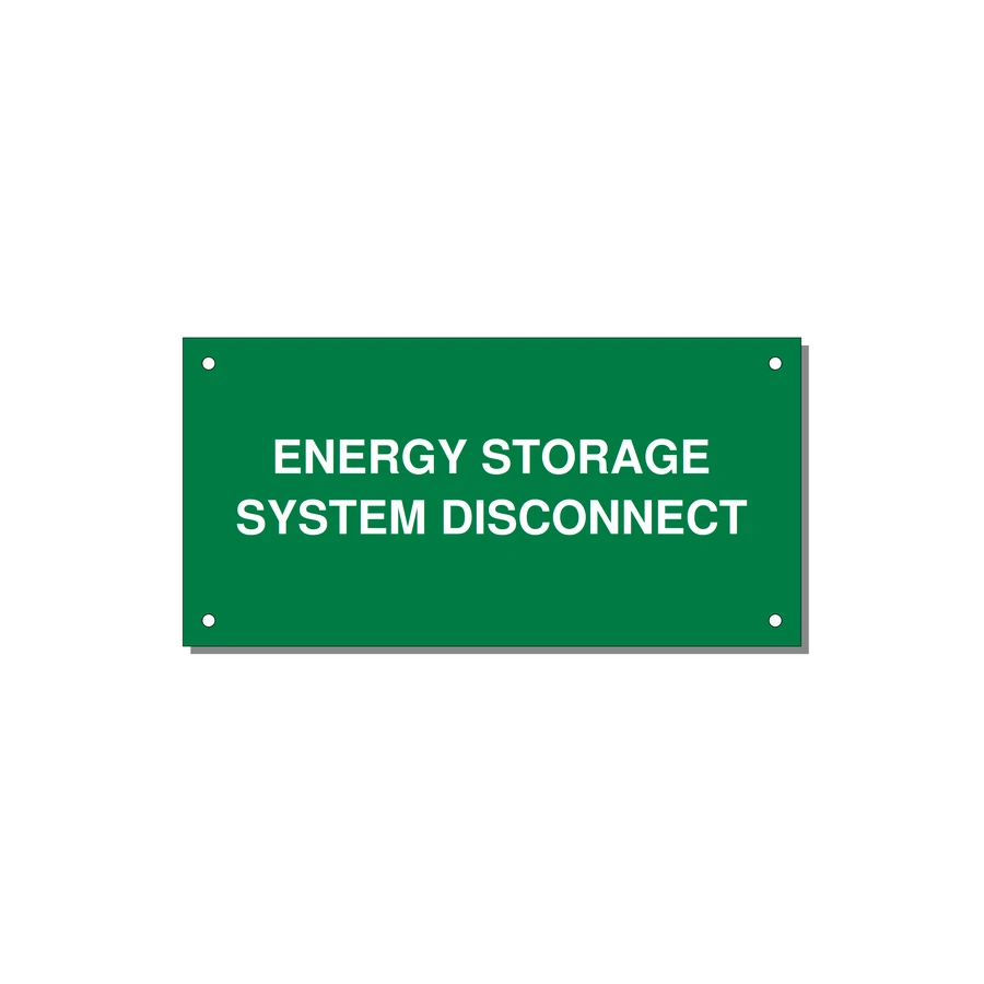 6.0x3.0" Disconnect Switch Label - ENERGY STORAGE SYSTEM DIS — 6x3" White on Green, Holes