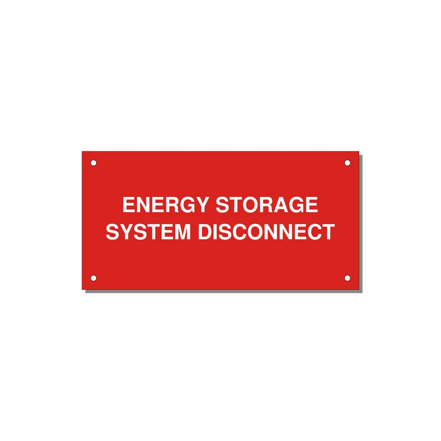 6.0x3.0" Disconnect Switch Label - ENERGY STORAGE SYSTEM DIS — 6x3" White on Red, Holes