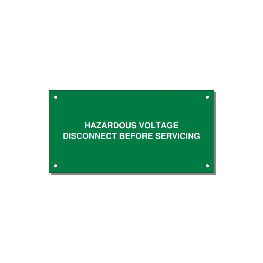 6.0x3.0" Disconnect Switch Label - HAZARDOUS VOLTAGE DISCONN — 6x3" White on Green, Holes