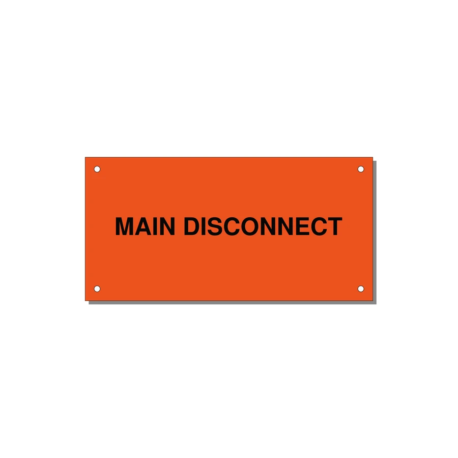 6.0x3.0" Disconnect Switch Label - MAIN DISCONNECT — 6x3" Black on Orange, Holes