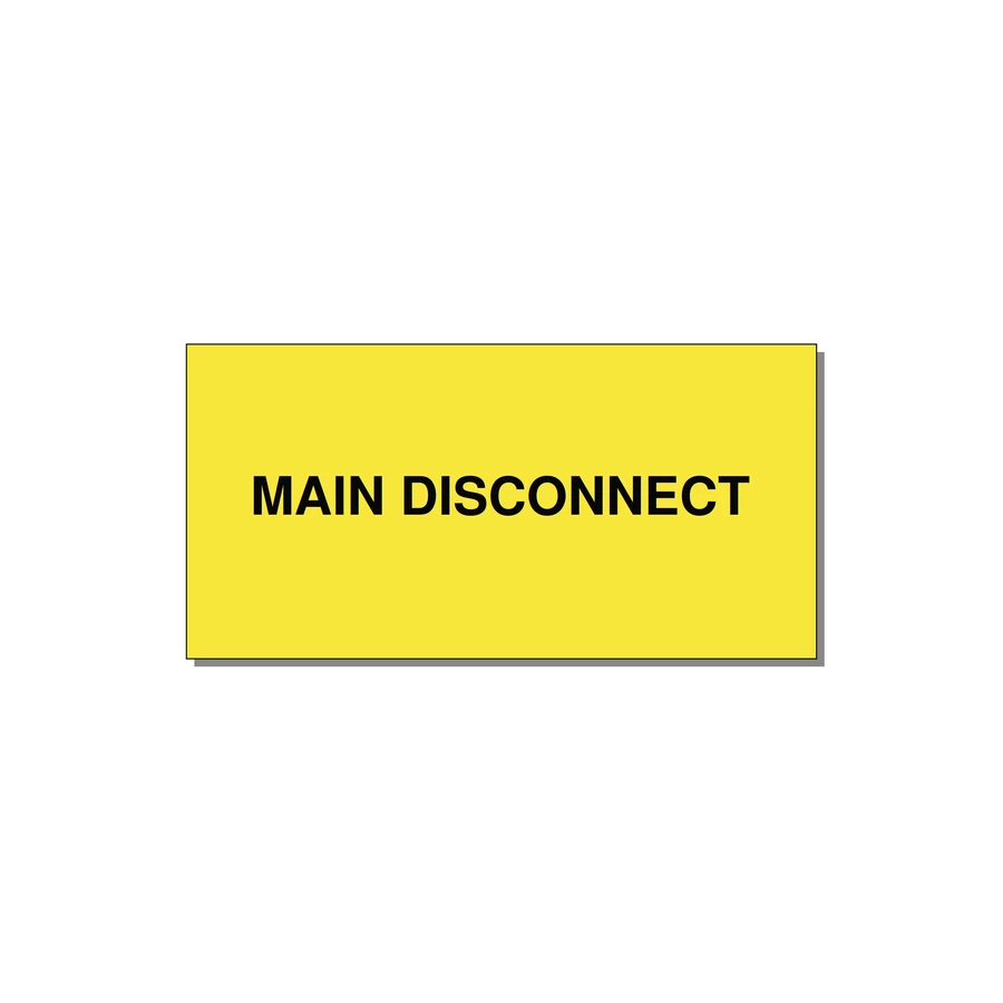 6.0x3.0" Disconnect Switch Label - MAIN DISCONNECT — 6x3" Black on Yellow, Adhesive