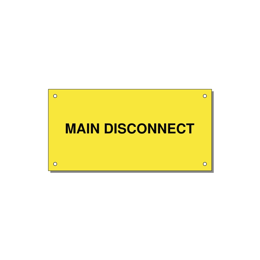 6.0x3.0" Disconnect Switch Label - MAIN DISCONNECT — 6x3" Black on Yellow, Holes