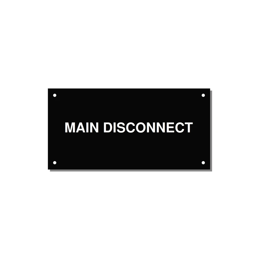 6.0x3.0" Disconnect Switch Label - MAIN DISCONNECT — 6x3" White on Black, Holes