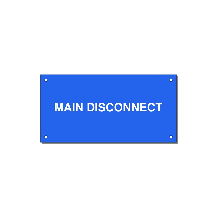 6.0x3.0" Disconnect Switch Label - MAIN DISCONNECT — 6x3" White on Blue, Holes