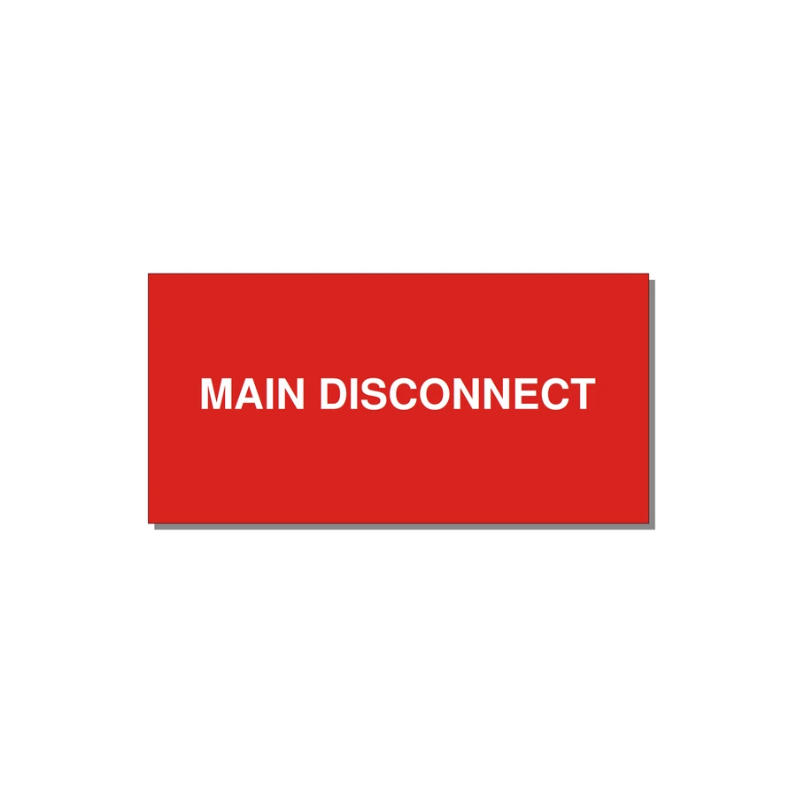 6.0x3.0" Disconnect Switch Label - MAIN DISCONNECT — 6x3" White on Red, Adhesive