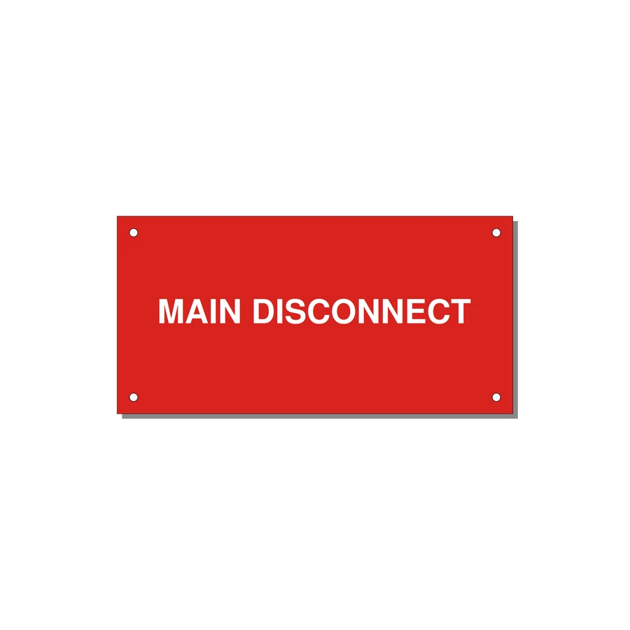 6.0x3.0" Disconnect Switch Label - MAIN DISCONNECT — 6x3" White on Red, Holes