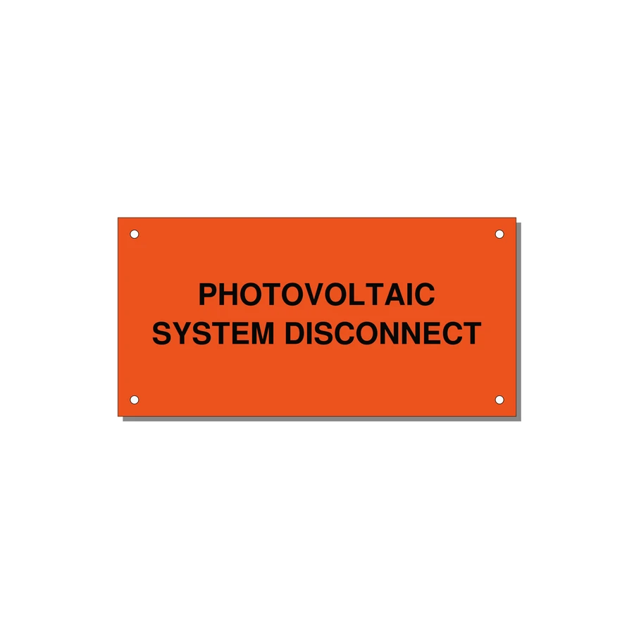 6.0x3.0" Disconnect Switch Label - PHOTOVOLTAIC SYSTEM DISCO — 6x3" Black on Orange, Holes