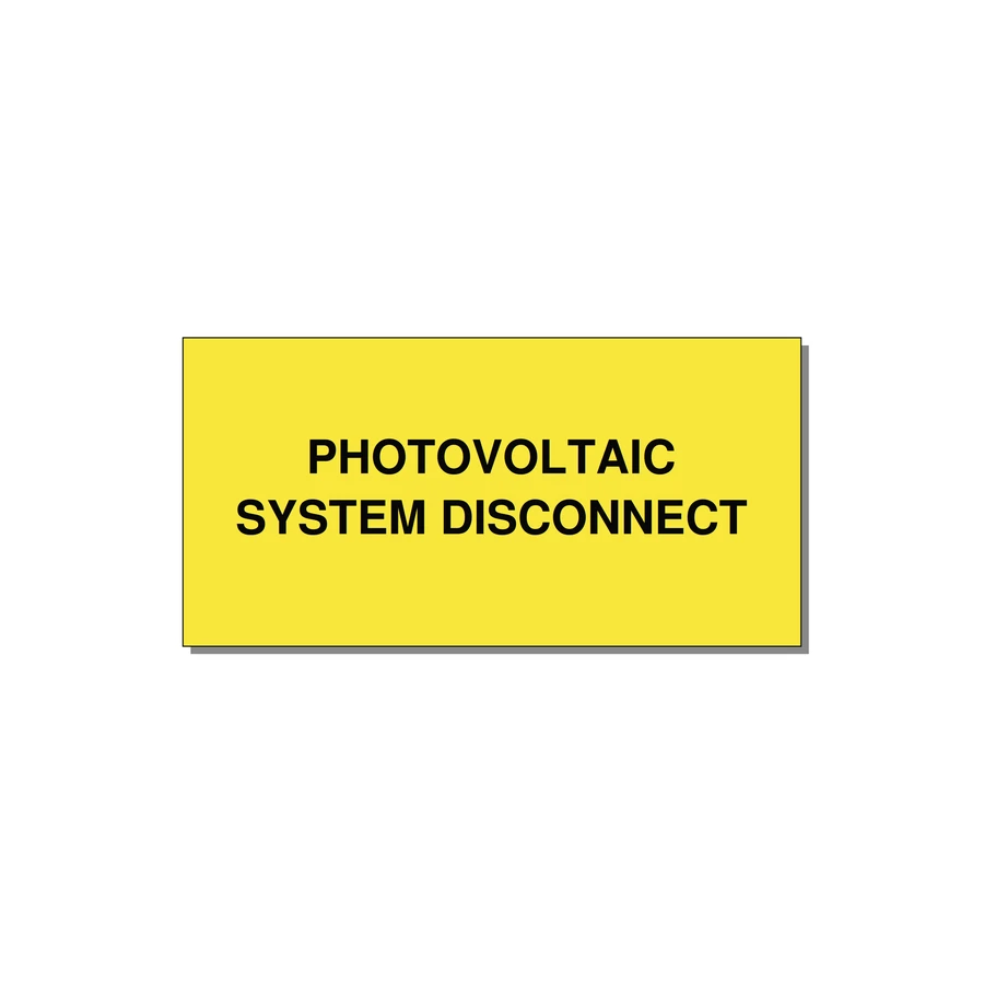 6.0x3.0" Disconnect Switch Label - PHOTOVOLTAIC SYSTEM DISCO — 6x3" Black on Yellow, Adhesive