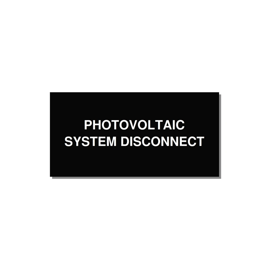 6.0x3.0" Disconnect Switch Label - PHOTOVOLTAIC SYSTEM DISCO — 6x3" White on Black, Adhesive
