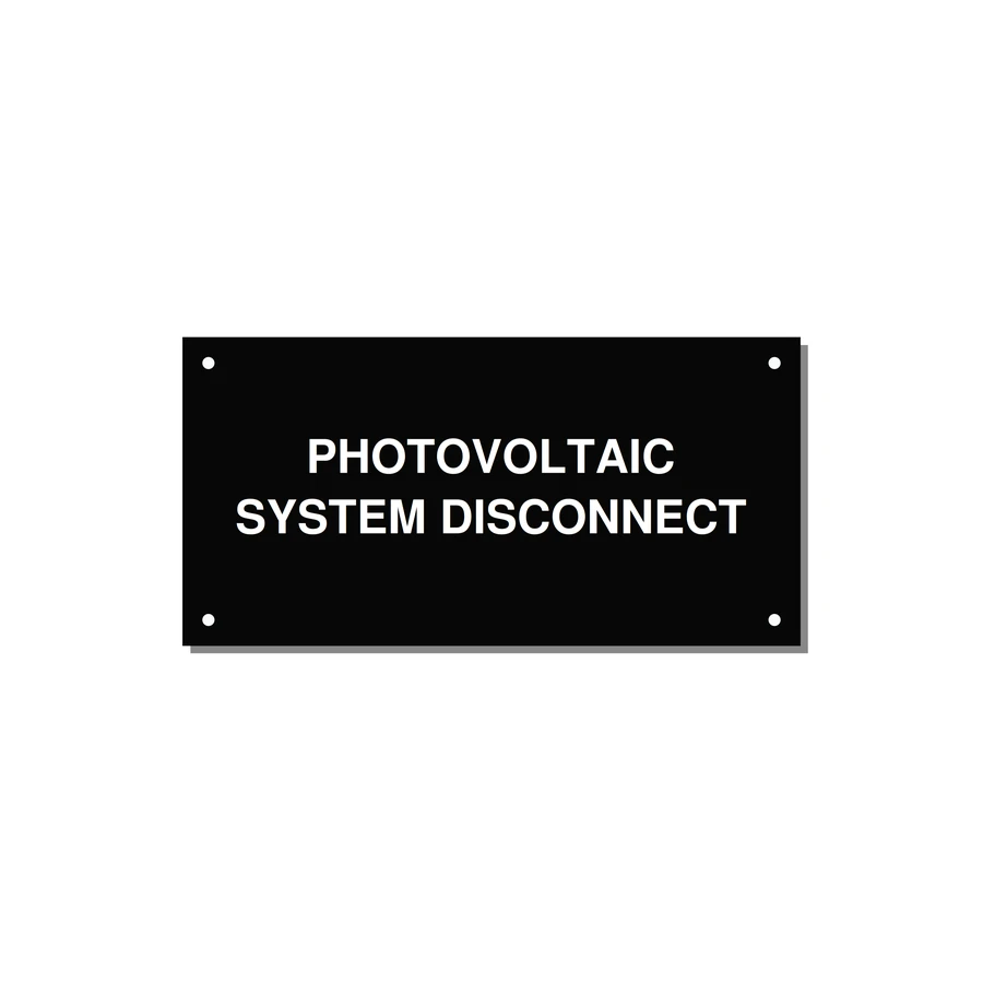 6.0x3.0" Disconnect Switch Label - PHOTOVOLTAIC SYSTEM DISCO — 6x3" White on Black, Holes