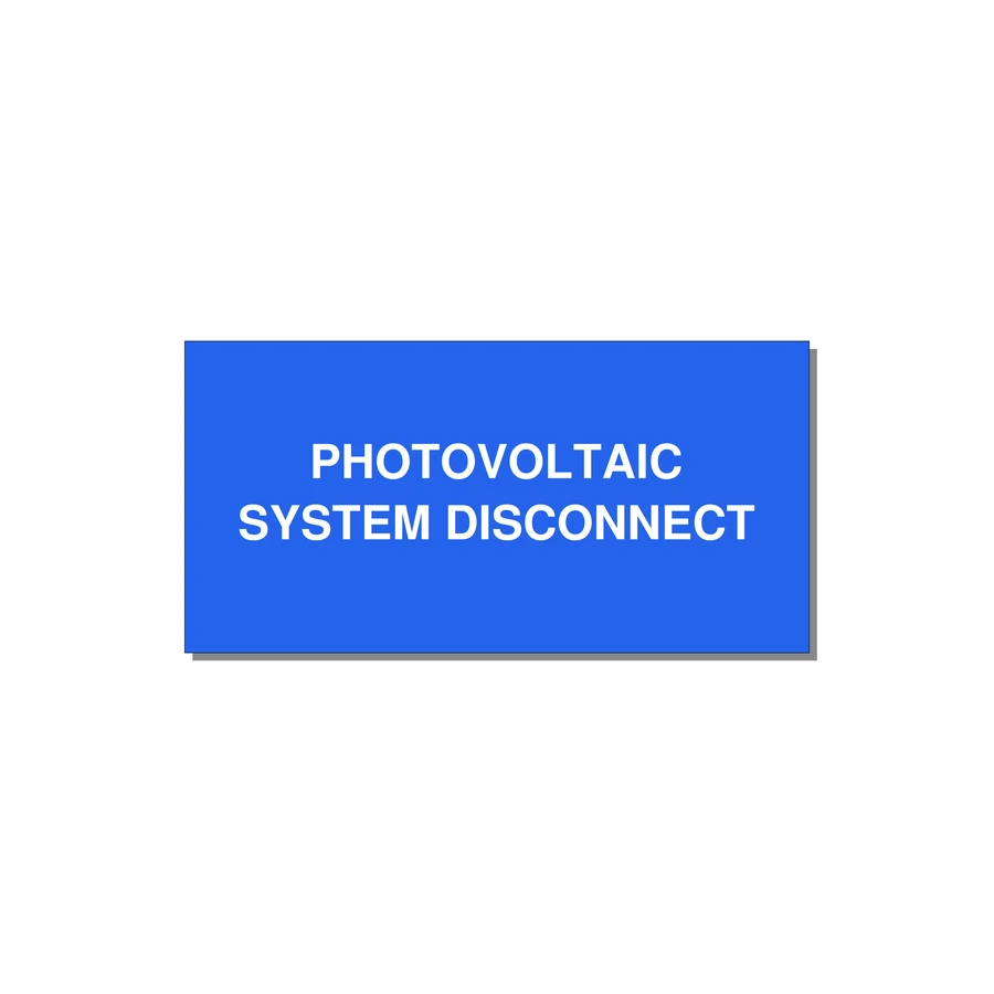 6.0x3.0" Disconnect Switch Label - PHOTOVOLTAIC SYSTEM DISCO — 6x3" White on Blue, Adhesive