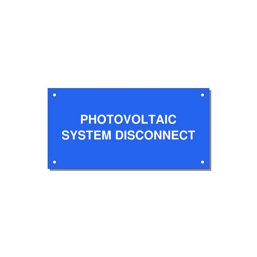 6.0x3.0" Disconnect Switch Label - PHOTOVOLTAIC SYSTEM DISCO — 6x3" White on Blue, Holes