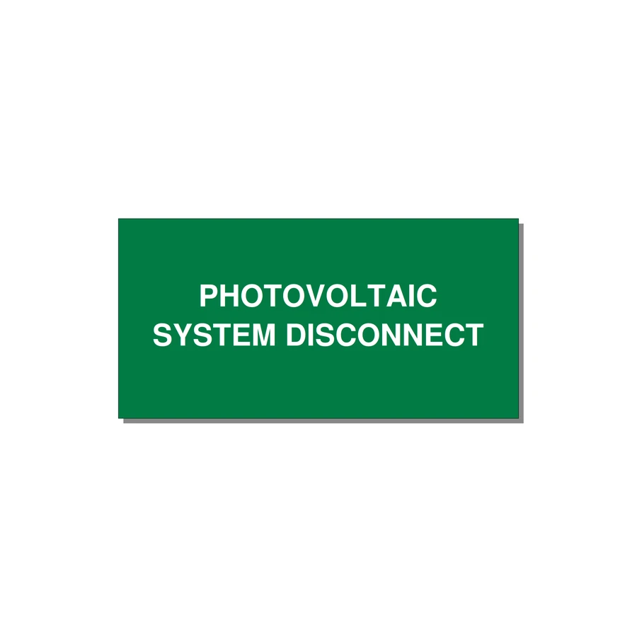6.0x3.0" Disconnect Switch Label - PHOTOVOLTAIC SYSTEM DISCO — 6x3" White on Green, Adhesive