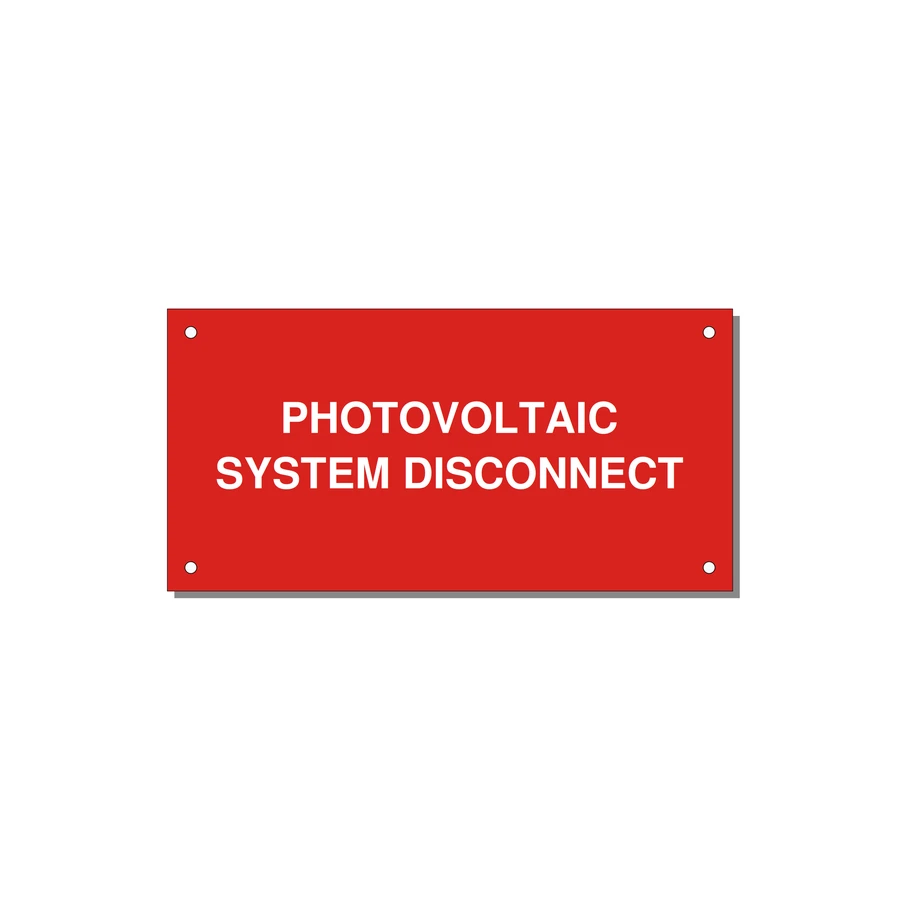 6.0x3.0" Disconnect Switch Label - PHOTOVOLTAIC SYSTEM DISCO — 6x3" White on Red, Holes