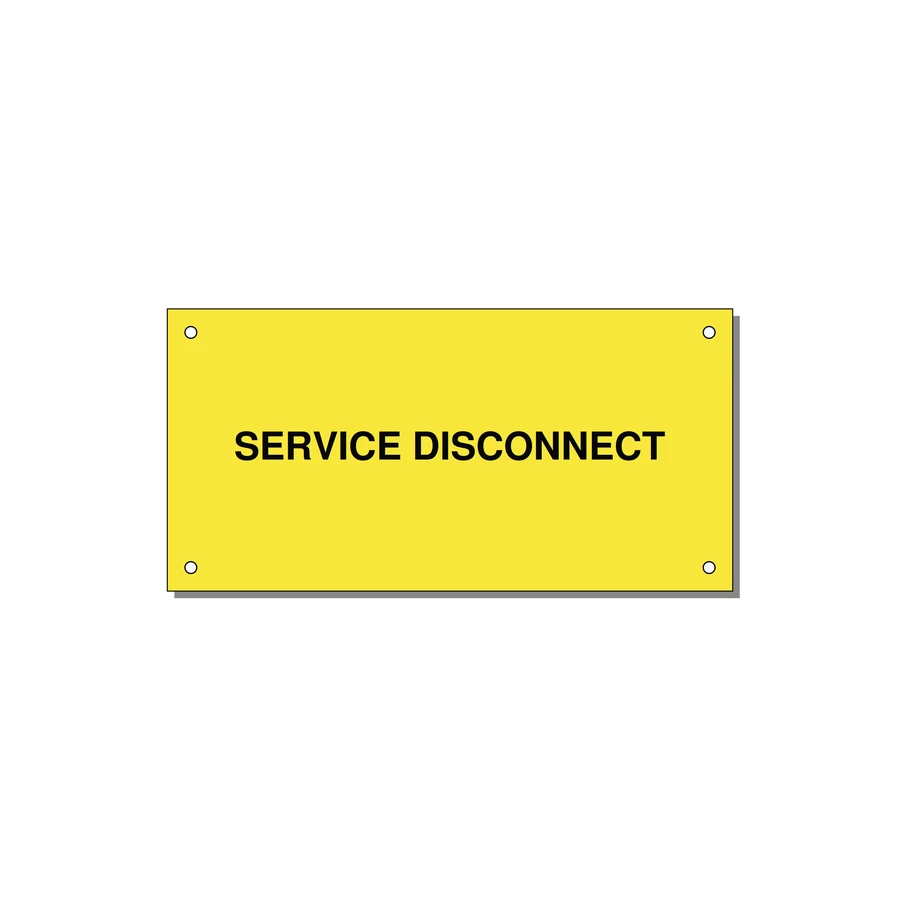 6.0x3.0" Disconnect Switch Label - SERVICE DISCONNECT — 6x3" Black on Yellow, Holes