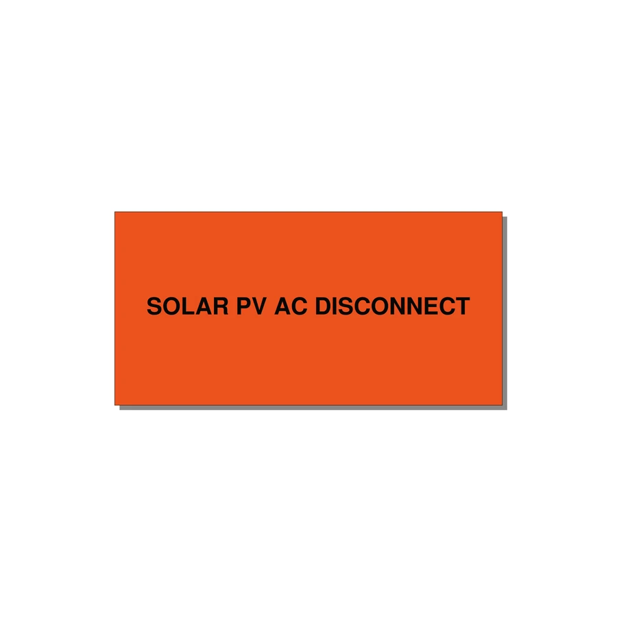 6.0x3.0" Disconnect Switch Label - SOLAR PV AC DISCONNECT — 6x3" Black on Orange, Adhesive