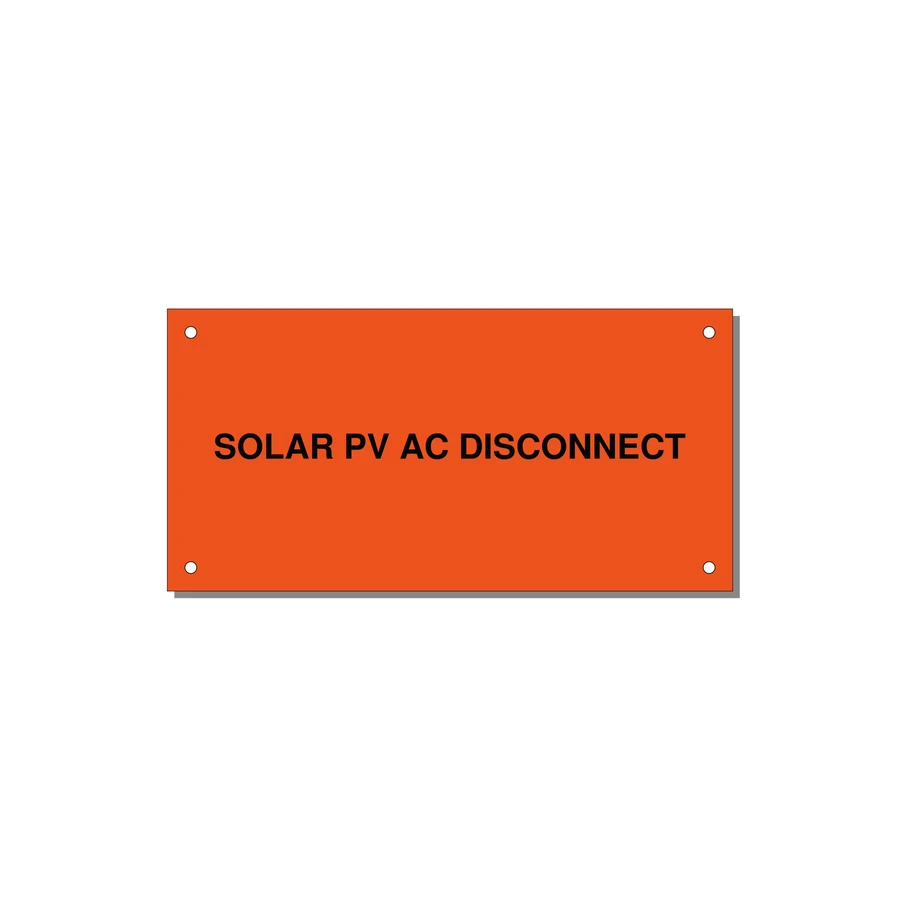 6.0x3.0" Disconnect Switch Label - SOLAR PV AC DISCONNECT — 6x3" Black on Orange, Holes