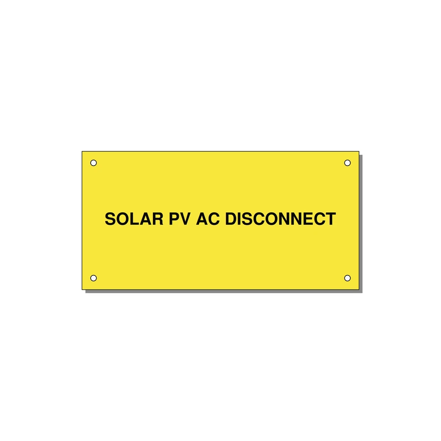 6.0x3.0" Disconnect Switch Label - SOLAR PV AC DISCONNECT — 6x3" Black on Yellow, Holes