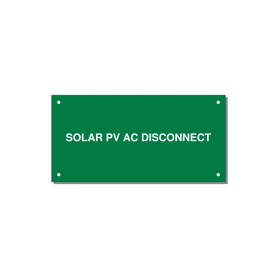 6.0x3.0" Disconnect Switch Label - SOLAR PV AC DISCONNECT — 6x3" White on Green, Holes