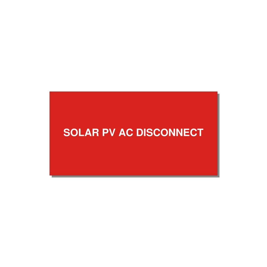 6.0x3.0" Disconnect Switch Label - SOLAR PV AC DISCONNECT — 6x3" White on Red, Adhesive