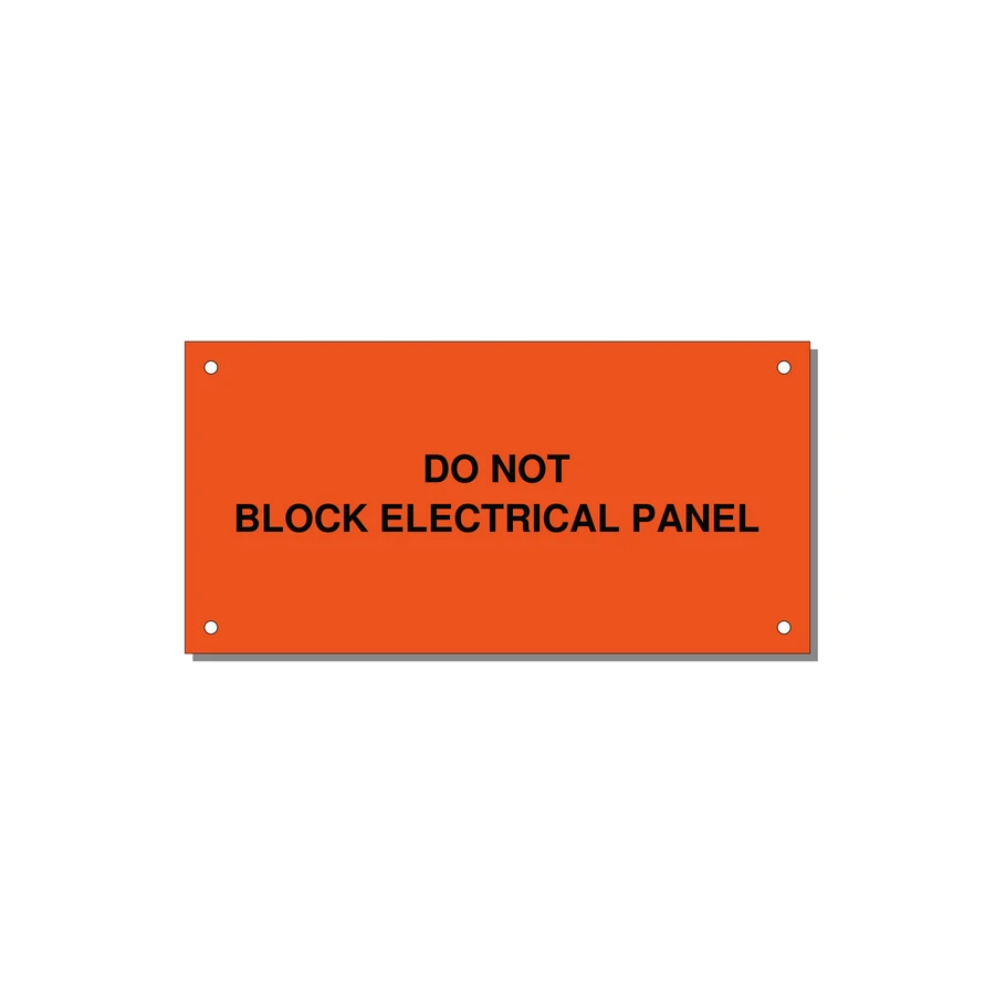 6.0x3.0" Electrical Safety Label - DO NOT BLOCK ELECTRICAL P — 6x3" Black on Orange, Holes
