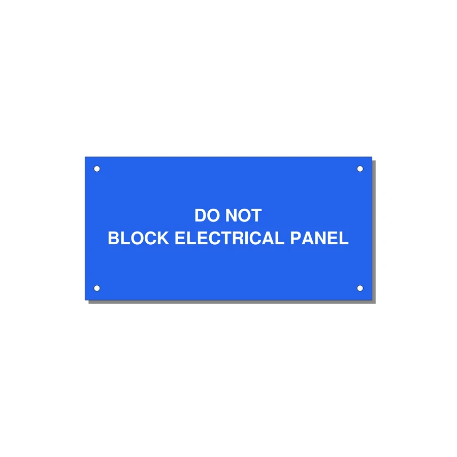 6.0x3.0" Electrical Safety Label - DO NOT BLOCK ELECTRICAL P — 6x3" White on Blue, Holes