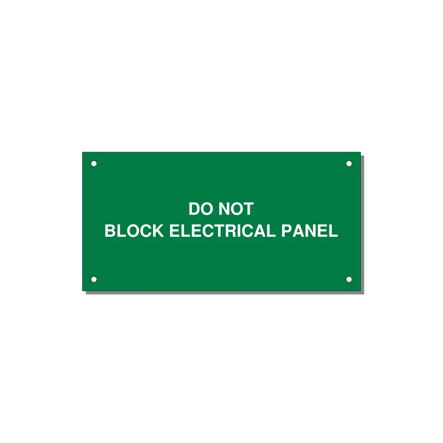 6.0x3.0" Electrical Safety Label - DO NOT BLOCK ELECTRICAL P — 6x3" White on Green, Holes