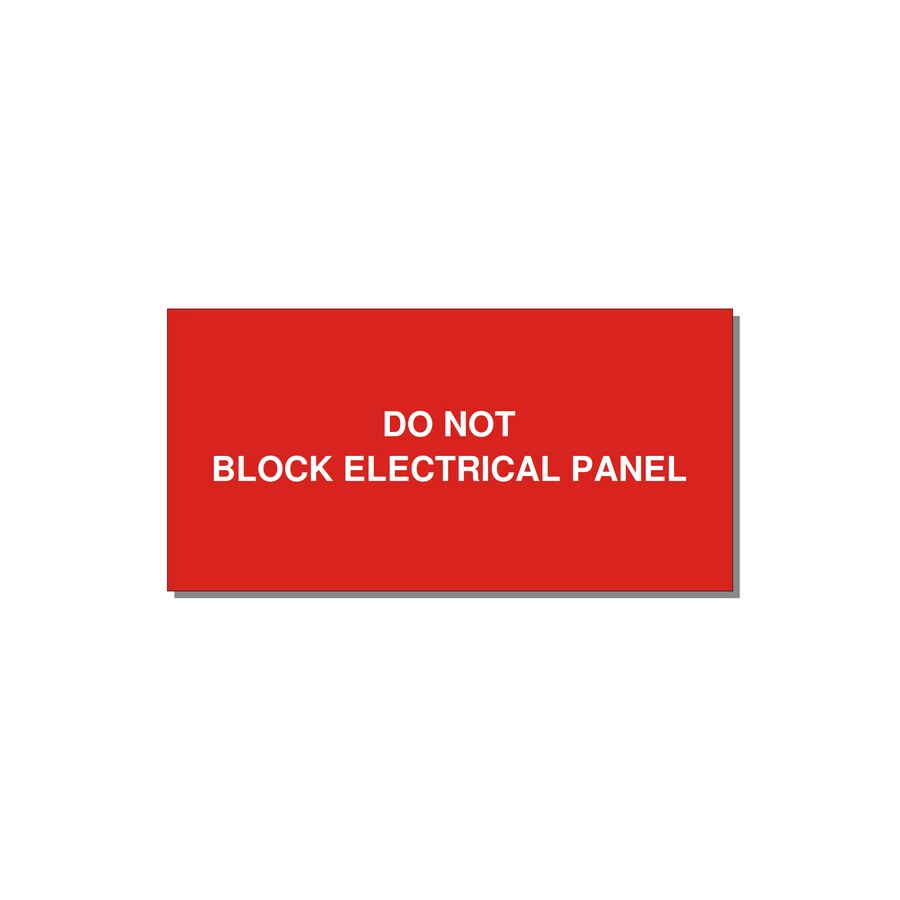 6.0x3.0" Electrical Safety Label - DO NOT BLOCK ELECTRICAL P — 6x3" White on Red, Adhesive