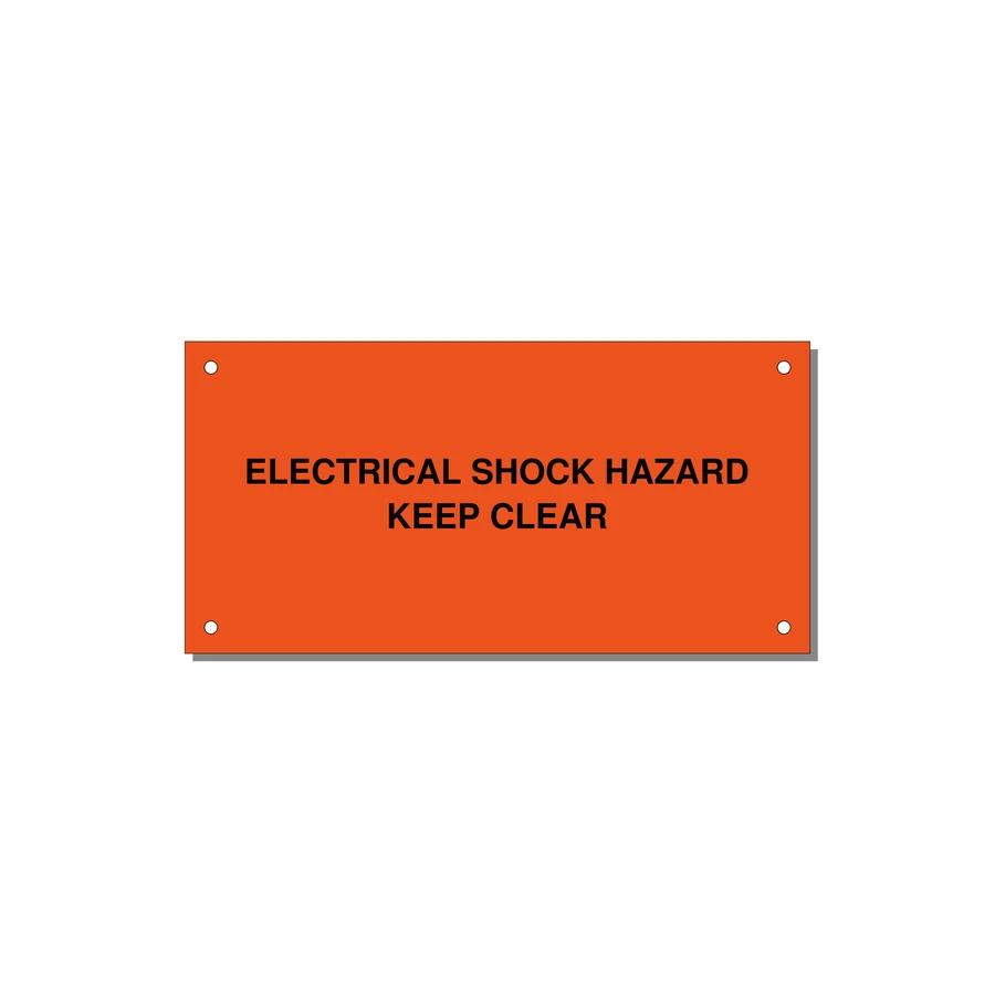 6.0x3.0" Electrical Safety Label - ELECTRICAL SHOCK HAZARD K — 6x3" Black on Orange, Holes