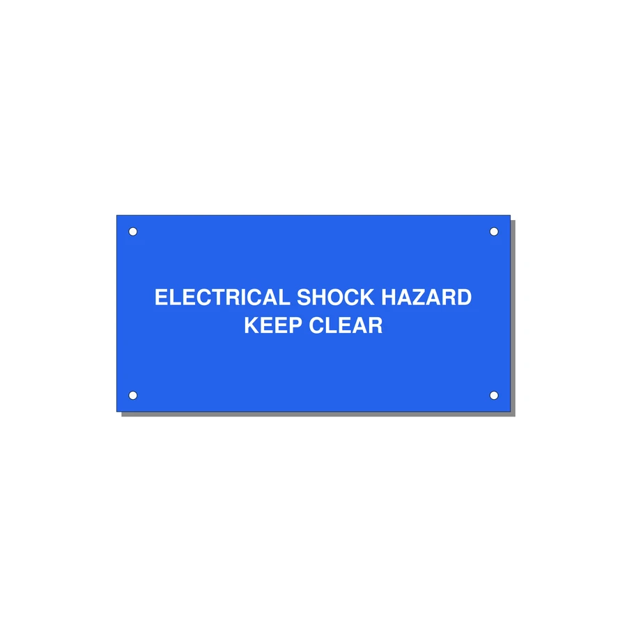 6.0x3.0" Electrical Safety Label - ELECTRICAL SHOCK HAZARD K — 6x3" White on Blue, Holes